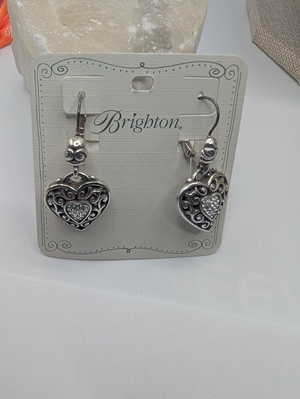 Brighton Reno Heart Silver Tone Leverback Dangle Earrings J14692 New on Card $78